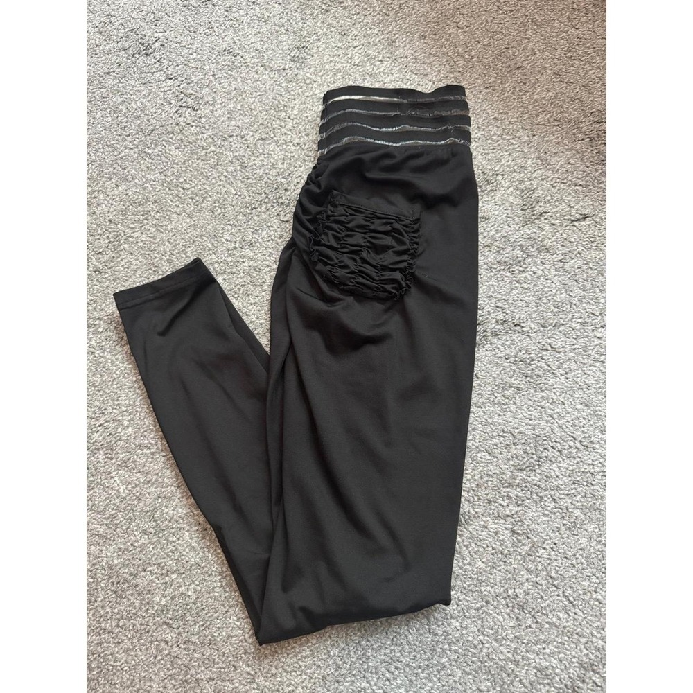 BYH Black Gym Leggings Scrunch Butt Ruched Pocket Athletic Pants Womens Small